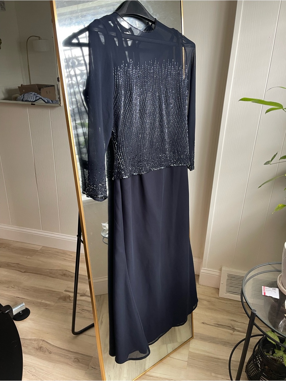 J Kara Navy Embellished Evening Gown
